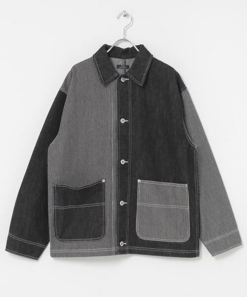 URBAN RESEARCH ITEMS / アーバンリサーチ アイテムズ Gジャン・デニムジャケット | ヒッコリー×デニム切替 ワークジャケット | 詳細17