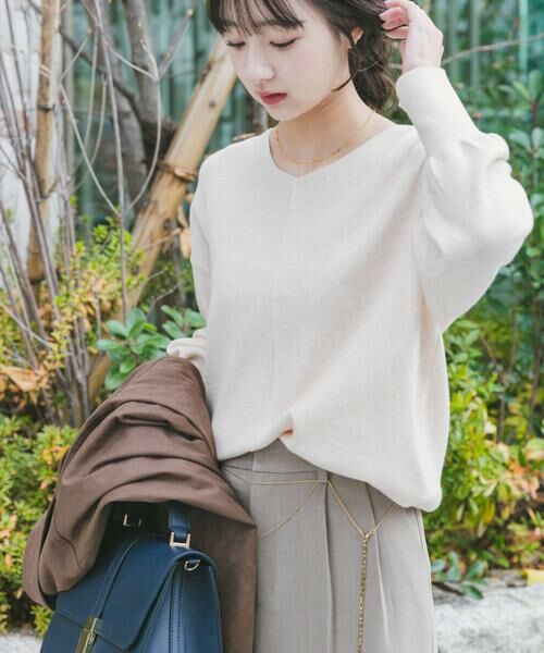URBAN RESEARCH ITEMS / アーバンリサーチ アイテムズ ニット・セーター | 『洗濯可』アウトリンキングVネックニット(オフホワイト)
