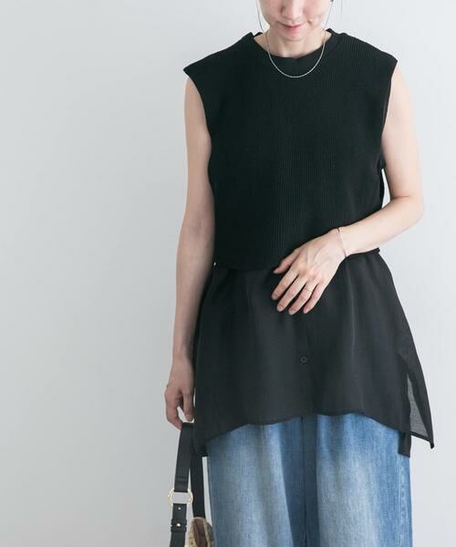 URBAN RESEARCH ITEMS / アーバンリサーチ アイテムズ シャツ・ブラウス | ノースリーブニットドッキングシャツ(ブラック)