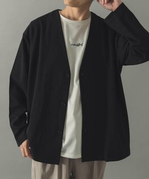 URBAN RESEARCH ITEMS / アーバンリサーチ アイテムズ カーディガン・ボレロ | 『イージーケア』UVカッドライタッチカーディガン+刺繍Tシャツセット(ブラック)