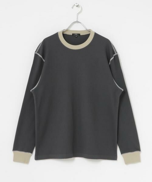 URBAN RESEARCH ITEMS / アーバンリサーチ アイテムズ Tシャツ | 配色ワッフル クルーネック カットソー(チャコールグレー)