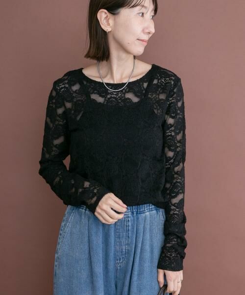 URBAN RESEARCH ITEMS / アーバンリサーチ アイテムズ Tシャツ | 起毛レースプルオーバー（ブラック）