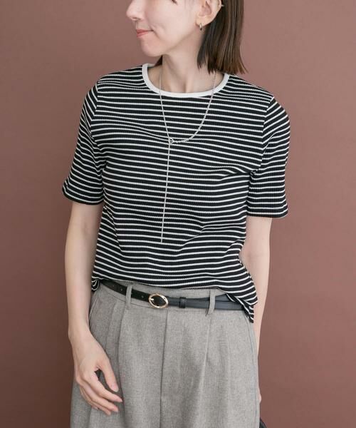 URBAN RESEARCH ITEMS / アーバンリサーチ アイテムズ Tシャツ | ハンソデボーダーTシャツ（ブラック）