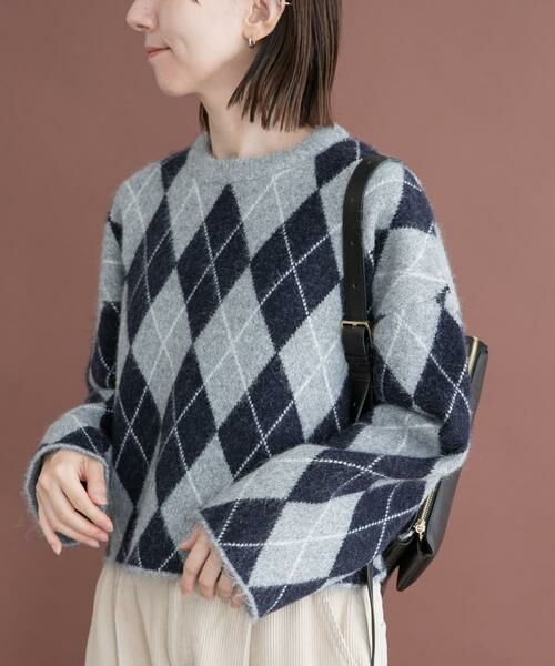 URBAN RESEARCH ITEMS / アーバンリサーチ アイテムズ ニット・セーター | アーガイルジャカードニット（グレー）