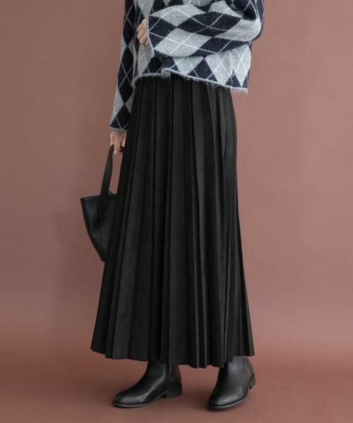 URBAN RESEARCH ITEMS / アーバンリサーチ アイテムズ ロング・マキシ丈スカート | フェイクスエードプリーツスカート（ブラック）
