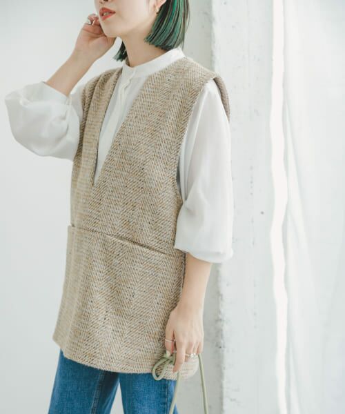 ＊＊URBAN RESEARCH ITEMS / アーバンリサーチ アイテムズ ベスト | ヘリンボーンVネックベスト（BEG）