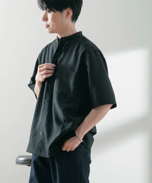 セール】 『UR TECH DRYLUXE』リネンタッチバンドカラー半袖