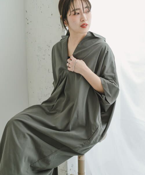 ドルマン　ワンピース ドルマンスリーブギャザーワンピース