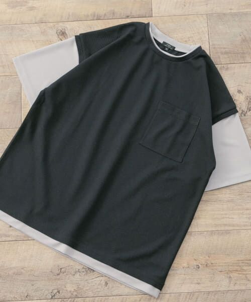 ＊＊URBAN RESEARCH ITEMS / アーバンリサーチ アイテムズ Tシャツ | 『UR TECH ひやサラクール』サーマル フェイクレイヤードTシャツ（BLK×GRY）
