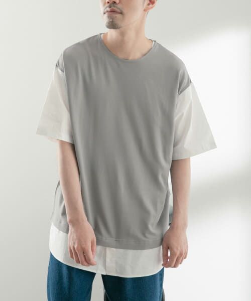 ＊＊URBAN RESEARCH ITEMS / アーバンリサーチ アイテムズ Tシャツ | 布帛切替レイヤードクルーネックトップス（GRY）
