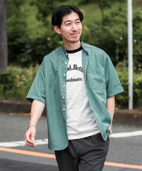 ＊＊URBAN RESEARCH ITEMS / アーバンリサーチ アイテムズ シャツ・ブラウス | イージーケア バンドカラー半袖シャツ（GRN）