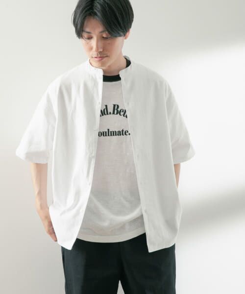 ＊＊URBAN RESEARCH ITEMS / アーバンリサーチ アイテムズ シャツ・ブラウス | リネンレーヨン バンドカラー半袖シャツ（WHT）
