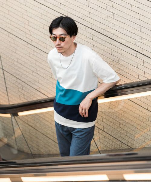 ＊＊URBAN RESEARCH ITEMS / アーバンリサーチ アイテムズ Tシャツ | 『UR TECH』『吸水速乾』『UVカット』天竺コットン キリカエTシャツ（BLU）