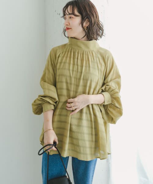 ＊＊URBAN RESEARCH ITEMS / アーバンリサーチ アイテムズ シャツ・ブラウス | シアーハイネックブラウス（L.GRN）