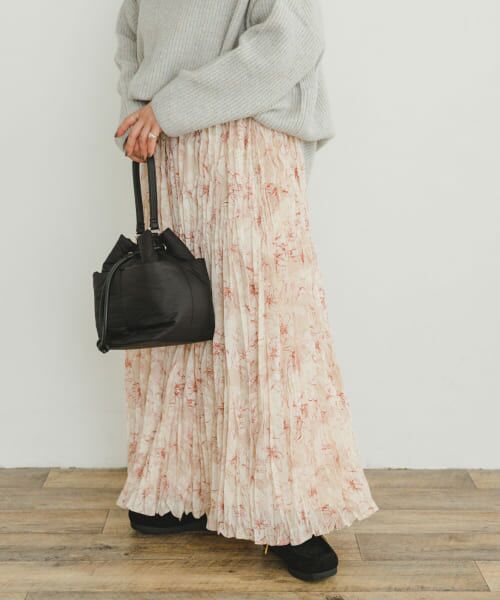＊＊URBAN RESEARCH ITEMS / アーバンリサーチ アイテムズ スカート | フラワープリントプリーツスカート（BEG）
