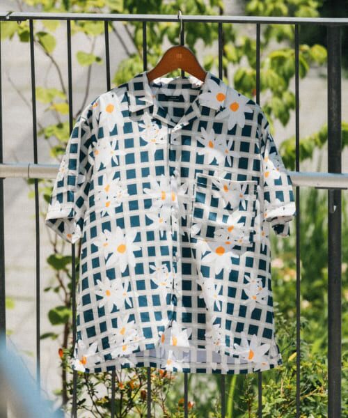 セール】 フラワープリント オープンカラー半袖シャツ （シャツ