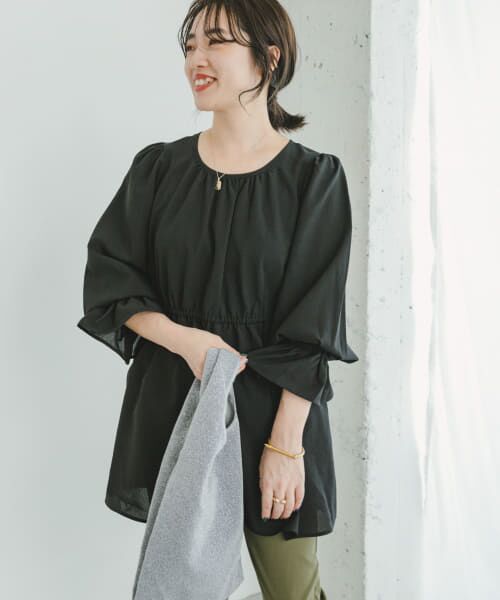 ＊＊URBAN RESEARCH ITEMS / アーバンリサーチ アイテムズ チュニック | 『UR TECH DRYLUXE』ウエストギャザーチュニック（BLK）