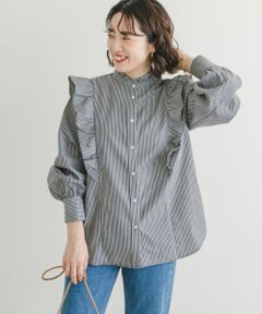 ストライプラッフルブラウス