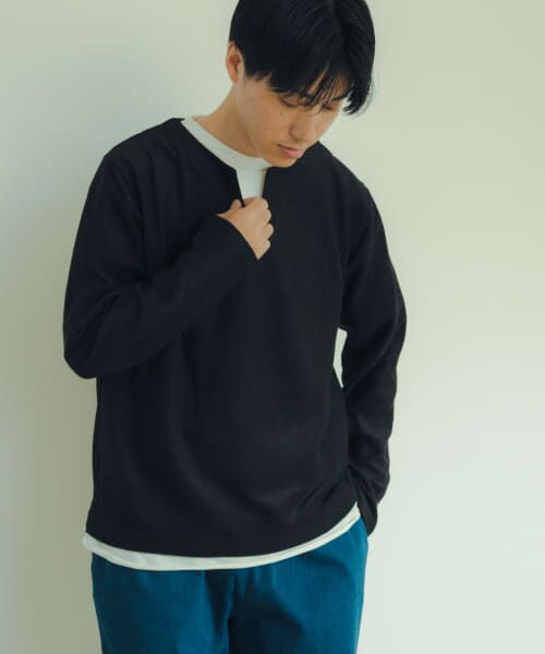 ＊＊URBAN RESEARCH ITEMS / アーバンリサーチ アイテムズ Tシャツ | フェイクレイヤード キーネック カットソー（BLK）