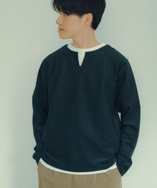 ＊＊URBAN RESEARCH ITEMS / アーバンリサーチ アイテムズ Tシャツ | フェイクレイヤード キーネック カットソー（GRN）