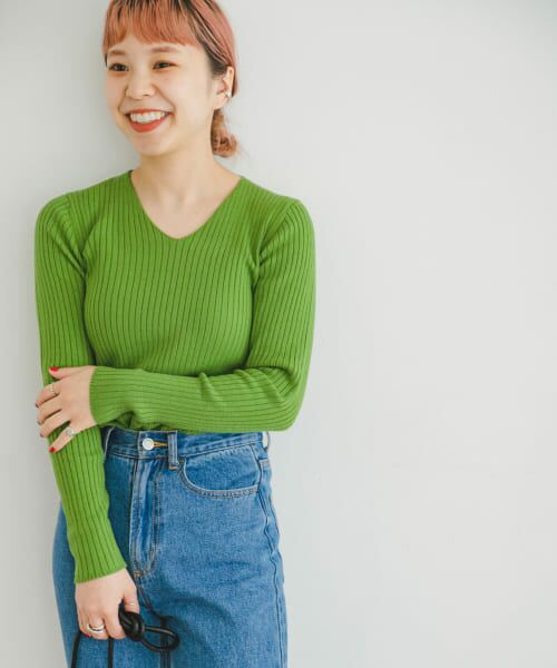 ＊＊URBAN RESEARCH ITEMS / アーバンリサーチ アイテムズ ニット・セーター | 『洗濯可』モチモチVネックニット（GRN）