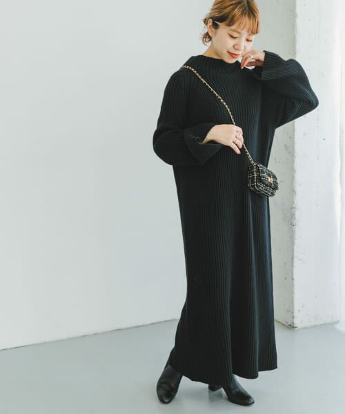 ＊＊URBAN RESEARCH ITEMS / アーバンリサーチ アイテムズ ワンピース | リブモックネックニットワンピース（BLK）