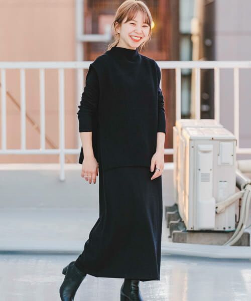 ＊＊URBAN RESEARCH ITEMS / アーバンリサーチ アイテムズ ワンピース | 『洗濯可』ベストセットニットワンピース（BLK）