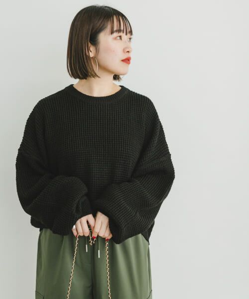 ＊＊URBAN RESEARCH ITEMS / アーバンリサーチ アイテムズ ニット・セーター | ワッフルニットプルオーバー（BLK）