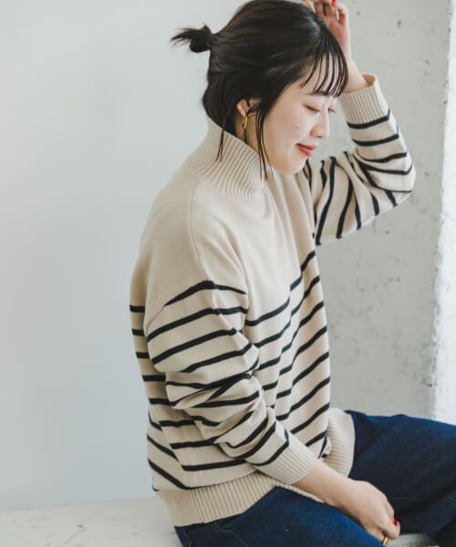 ＊＊URBAN RESEARCH ITEMS / アーバンリサーチ アイテムズ ニット・セーター | 『洗濯可』ハイネックボーダーニットプルオーバー（OFF×BLK）