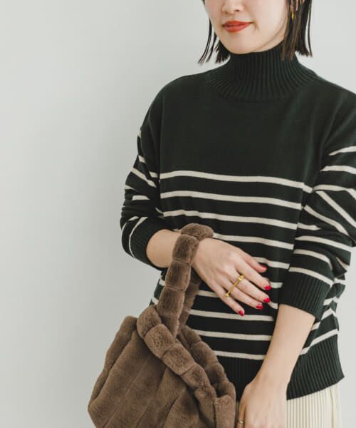 ＊＊URBAN RESEARCH ITEMS / アーバンリサーチ アイテムズ ニット・セーター | 『洗濯可』ハイネックボーダーニットプルオーバー（BLK×OFF）