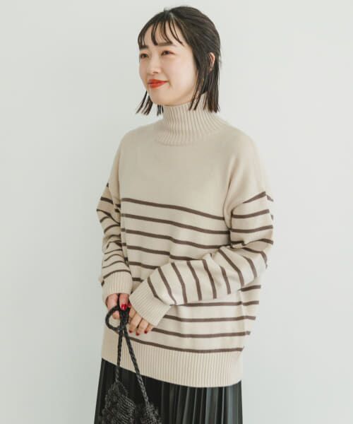 ＊＊URBAN RESEARCH ITEMS / アーバンリサーチ アイテムズ ニット・セーター | 『洗濯可』ハイネックボーダーニットプルオーバー（OFF×MOC）