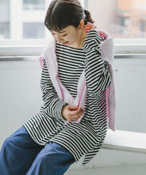 ＊＊URBAN RESEARCH ITEMS / アーバンリサーチ アイテムズ Tシャツ | ボートネックルーズカットソー（OFF×BLK）