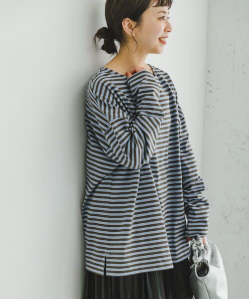 ＊＊URBAN RESEARCH ITEMS / アーバンリサーチ アイテムズ Tシャツ | ボートネックルーズカットソー（BRN×SAX）