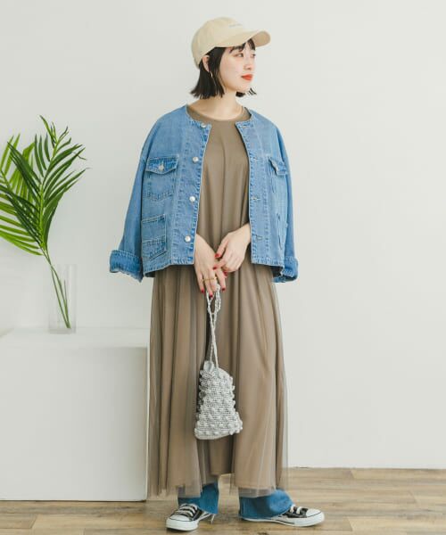 セール】 チュールレイヤードロングスリーブワンピース