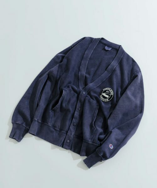 Champion 青緑色 フリースカーディガン 80s イタリア製 Championチャンピオン スクリプト ロゴ パチポケ