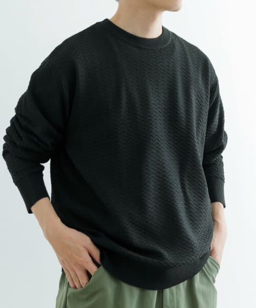 ＊＊URBAN RESEARCH ITEMS / アーバンリサーチ アイテムズ ニット・セーター | クルーネック ジャカードニットプルオーバー（BLK）