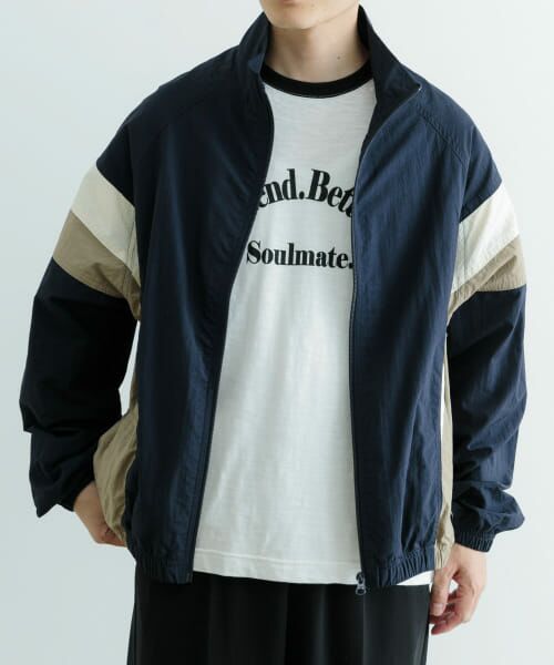 ＊＊URBAN RESEARCH ITEMS / アーバンリサーチ アイテムズ ナイロンジャケット | 配色キリカエ ナイロン トラックジャケット（NVY）
