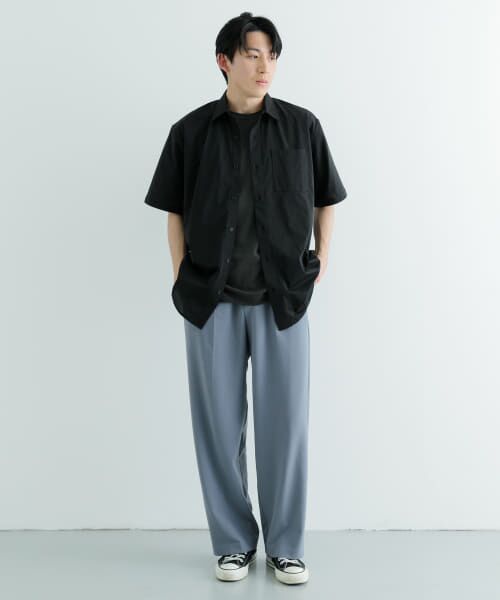 セットアップ　ITEMS URBAN RESEARCH ベージュ半袖シャツ　L セール】 『セットアップ対応』シアサッカースナップOPENカラー