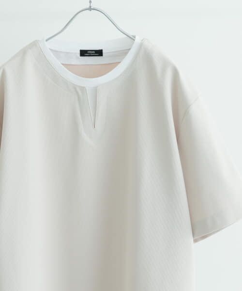 ＊＊URBAN RESEARCH ITEMS / アーバンリサーチ アイテムズ Tシャツ | 『イージーケア/吸水速乾』高機能ワッフル フェイクレイヤーキーネックTシャツ（BEG）