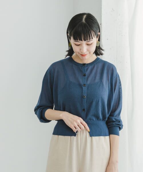 ＊＊URBAN RESEARCH ITEMS / アーバンリサーチ アイテムズ カーディガン・ボレロ | シアークルーネックショートカーディガン（BLU）