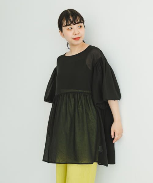 ＊＊URBAN RESEARCH ITEMS / アーバンリサーチ アイテムズ シャツ・ブラウス | シアーティアードブラウス（BLK）