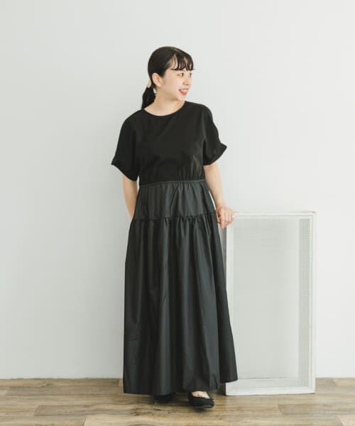 AD2018 archive ドッキングTシャツ ワンピース 黒 AD2018 archive ドッキングTシャツ ワンピース 黒 レディース
