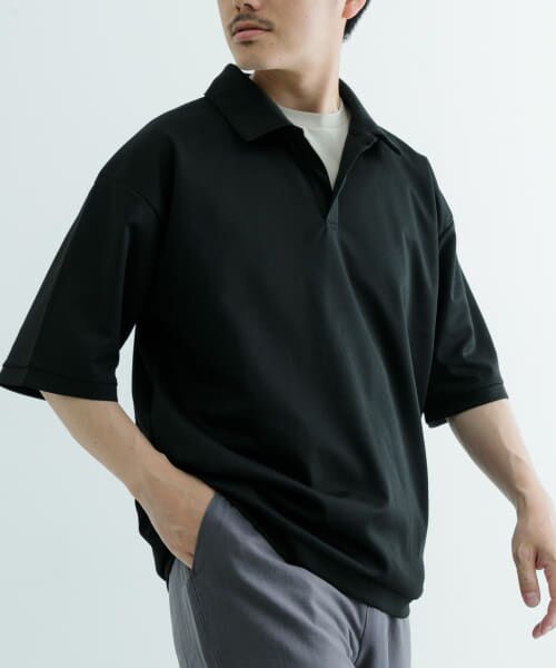 ＊＊URBAN RESEARCH ITEMS / アーバンリサーチ アイテムズ Tシャツ | リサイクルポンチ スキッパーポロシャツ（BLK）