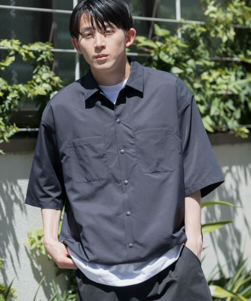 ＊＊URBAN RESEARCH ITEMS / アーバンリサーチ アイテムズ シャツ・ブラウス | 『UVカット』クールタッチナイロン スナップボタンショートスリーブシャツ（BLK）