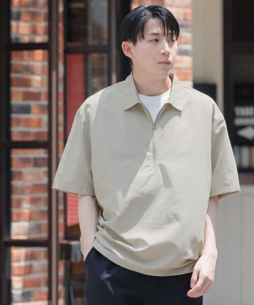 ＊＊URBAN RESEARCH ITEMS / アーバンリサーチ アイテムズ シャツ・ブラウス | 『UVカット』クールタッチナイロン ハーフジップ プルオーバーシャツ（KHK）