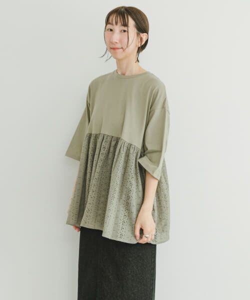 ＊＊URBAN RESEARCH ITEMS / アーバンリサーチ アイテムズ Tシャツ | レースキリカエTシャツ（G.KHK）