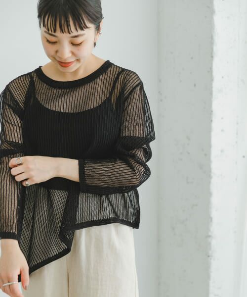 ＊＊URBAN RESEARCH ITEMS / アーバンリサーチ アイテムズ ニット・セーター | メッシュニットプルオーバー（BLK）