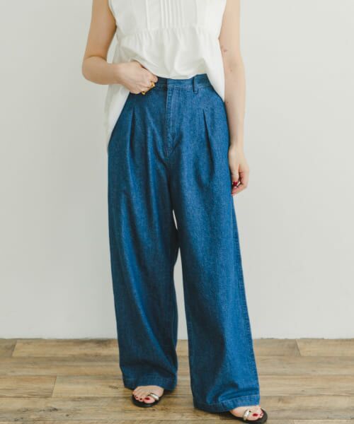 ＊＊URBAN RESEARCH ITEMS / アーバンリサーチ アイテムズ デニムパンツ | デニムタックワイドパンツ（BLU）