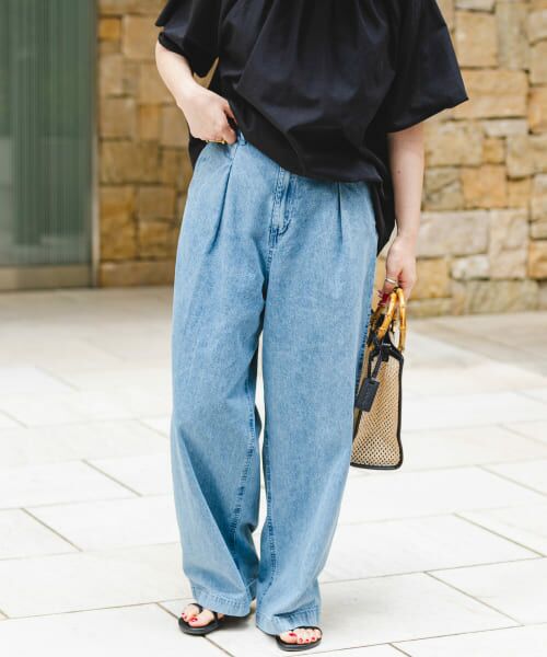＊＊URBAN RESEARCH ITEMS / アーバンリサーチ アイテムズ デニムパンツ | デニムタックワイドパンツ（L.BLUE）