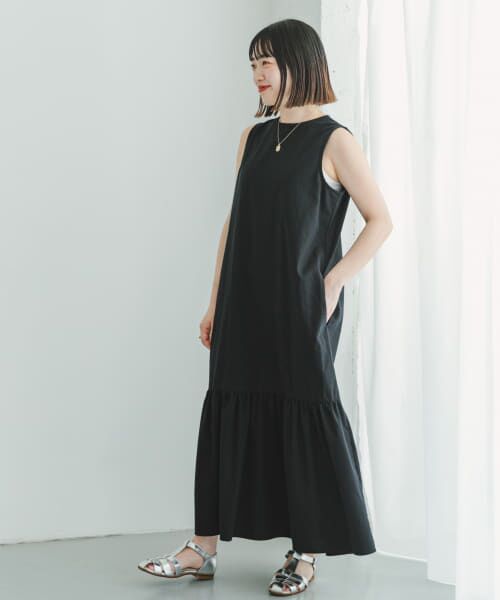 UNITED ARROWS リネン　ノースリーブロングワンピース ブラック BEAUTY&YOUTH UNITED ARROWS（ビューティーアンドユース